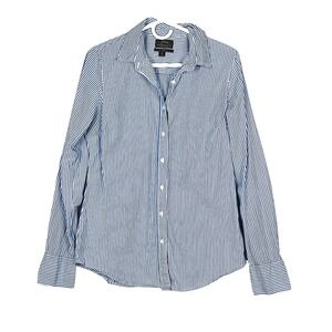 J.Crew Button Down Shirt Womens 10 Slim Striped Blue White Cotton Stretch Preppy